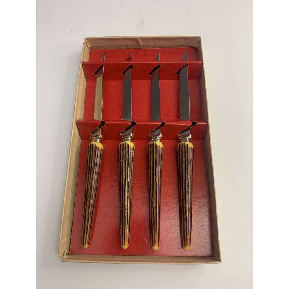 Vintage Sheffield England Stainless Steel Faux Antler Steak Knife - Set of 4